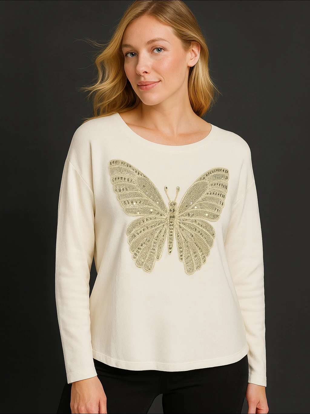 İtalyan Özel Tasarım Kelebek Desen Angora Bluz - BEYAZ