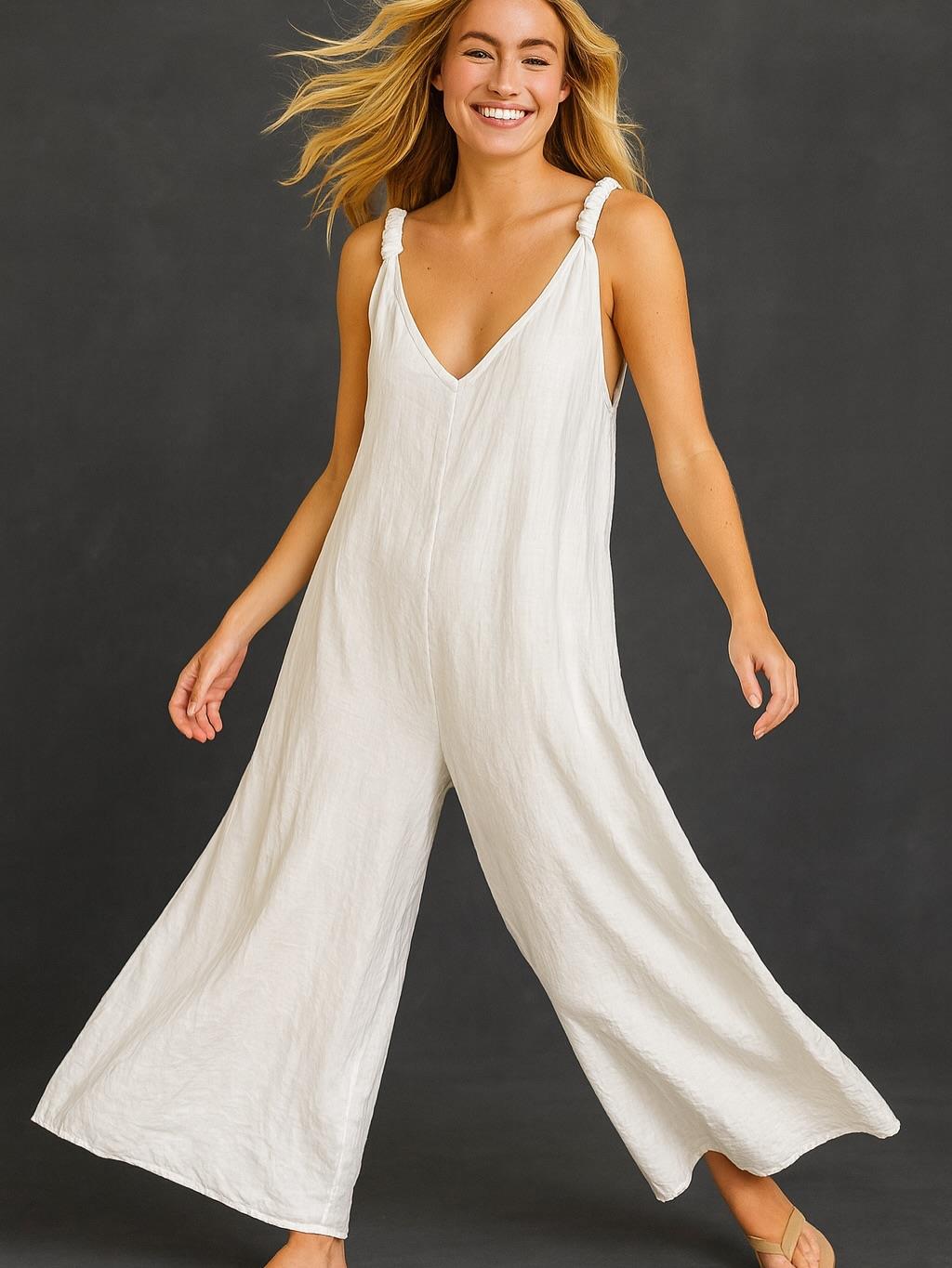 İtalyan Keten Tulum - BEYAZ