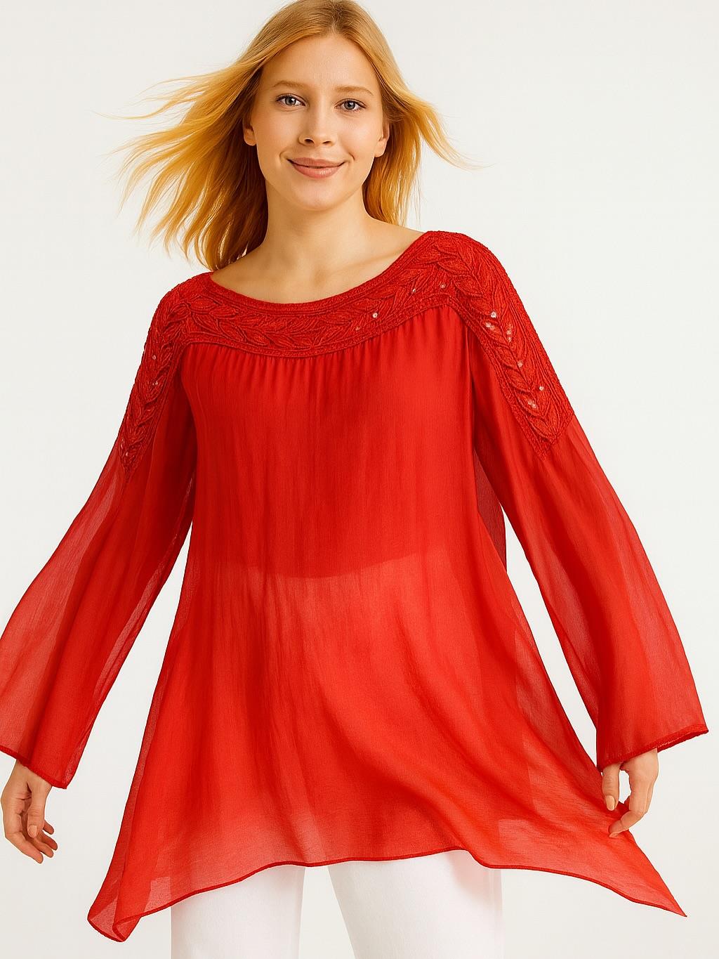 İtalyan İpek Bluz - KIRMIZI