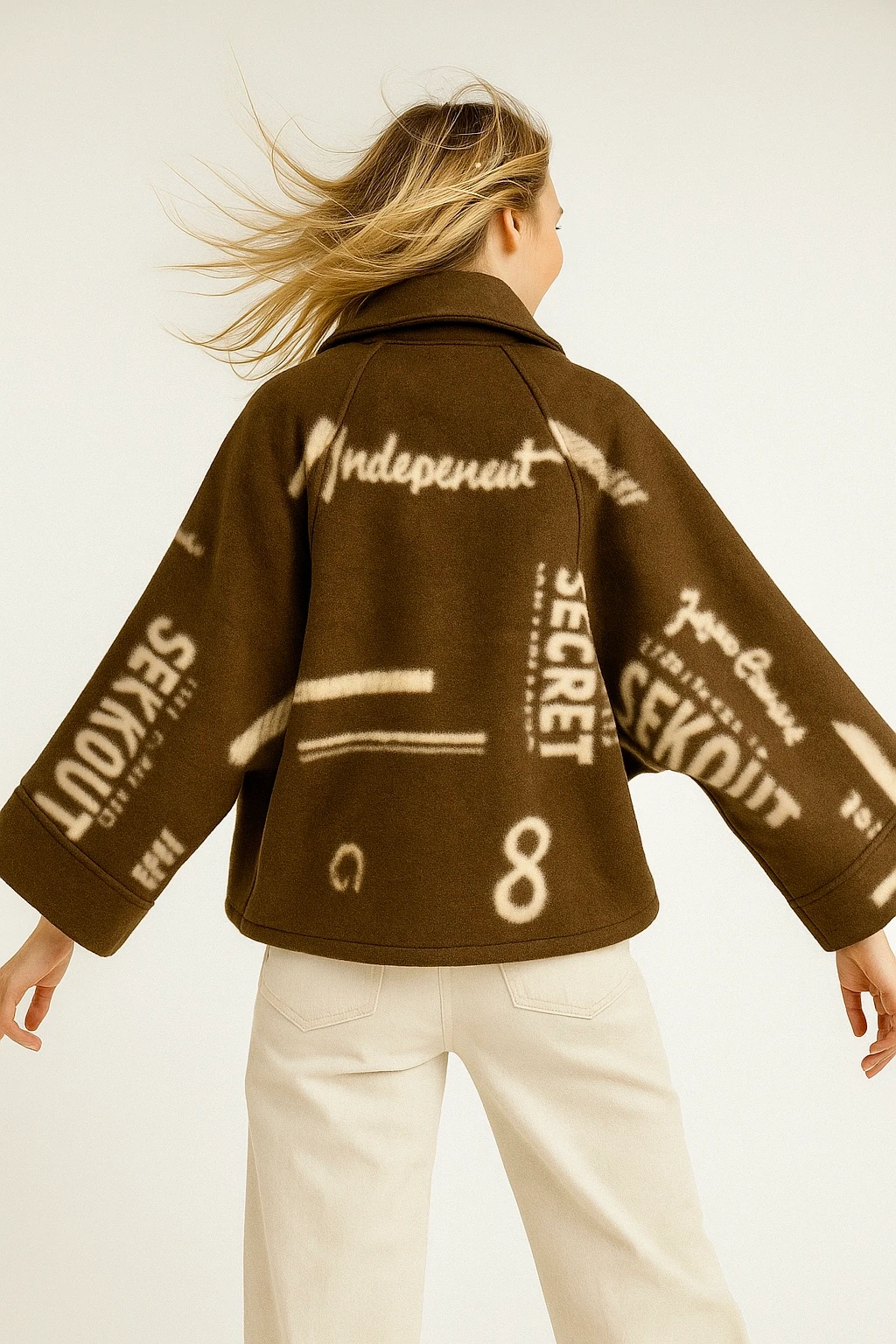 İtalyan Fermuarlı Desenli Keçe Ceket - KAHVERENGİ