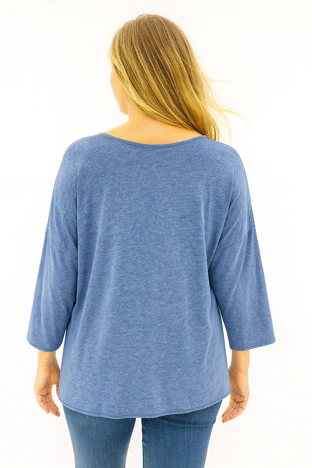 İtalyan V Yaka Triko Bluz - MAVİ