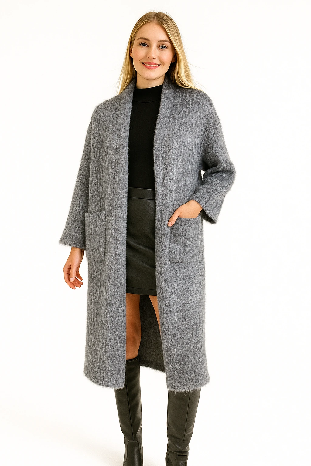 İtalyan Cep Detaylı Keçe Kaban- GRİ