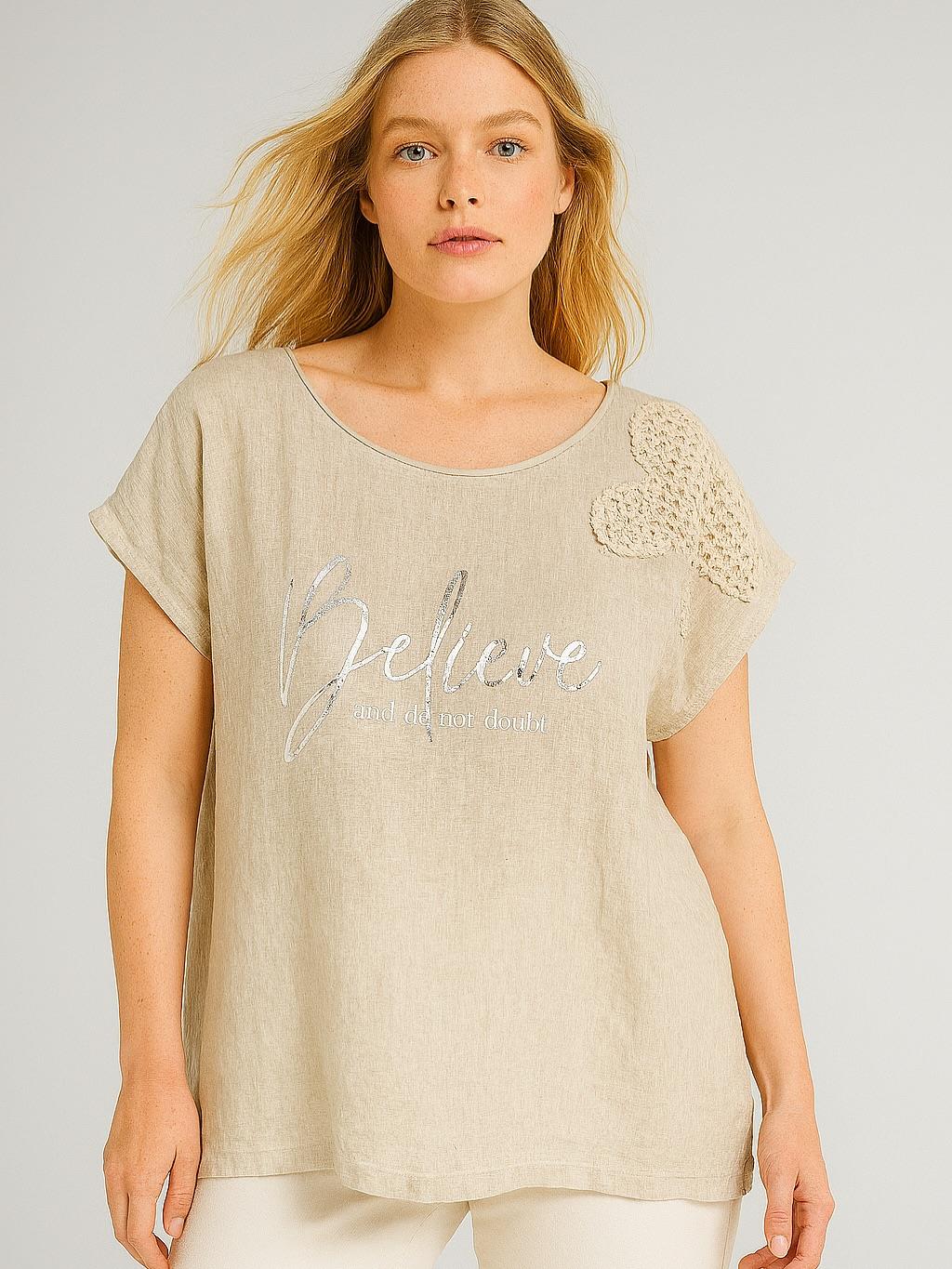 İtalyan Keten İşleme Detaylı Bluz - BEJ