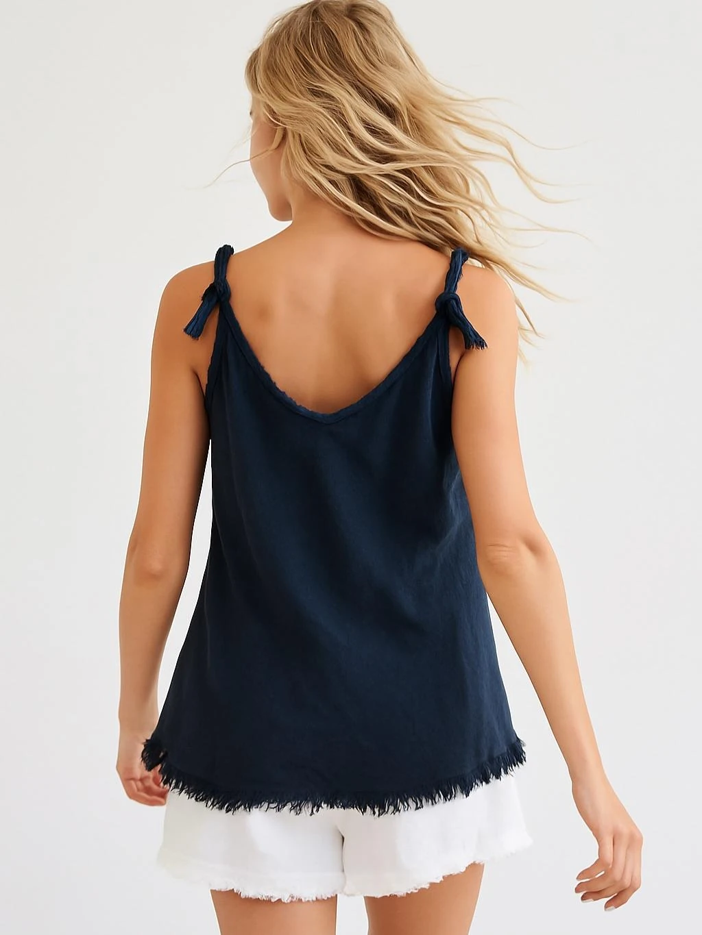 İtalyan Keten Askılı Bluz - LACİVERT