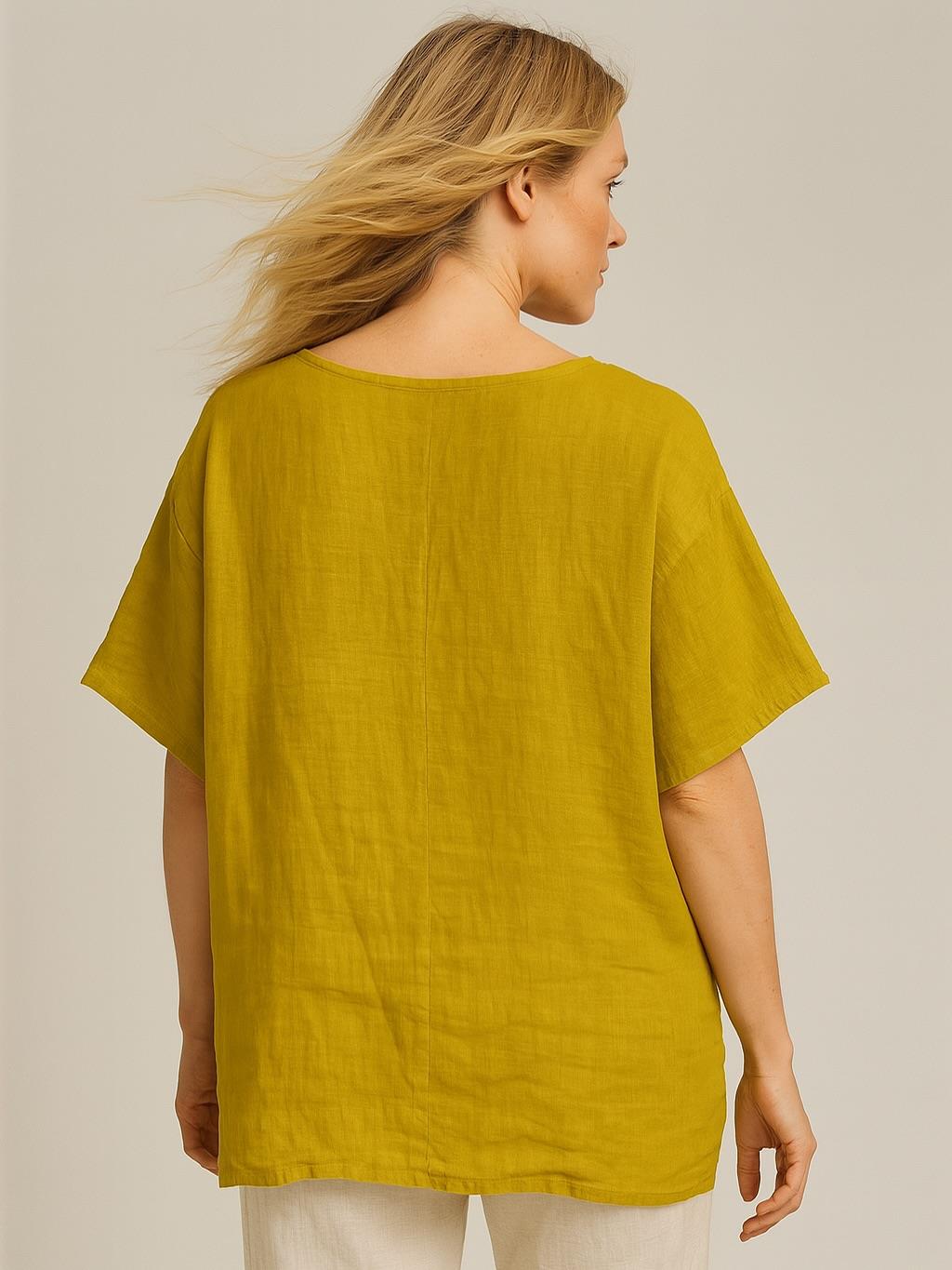 İtalyan Keten Desenli Bluz - HARDAL