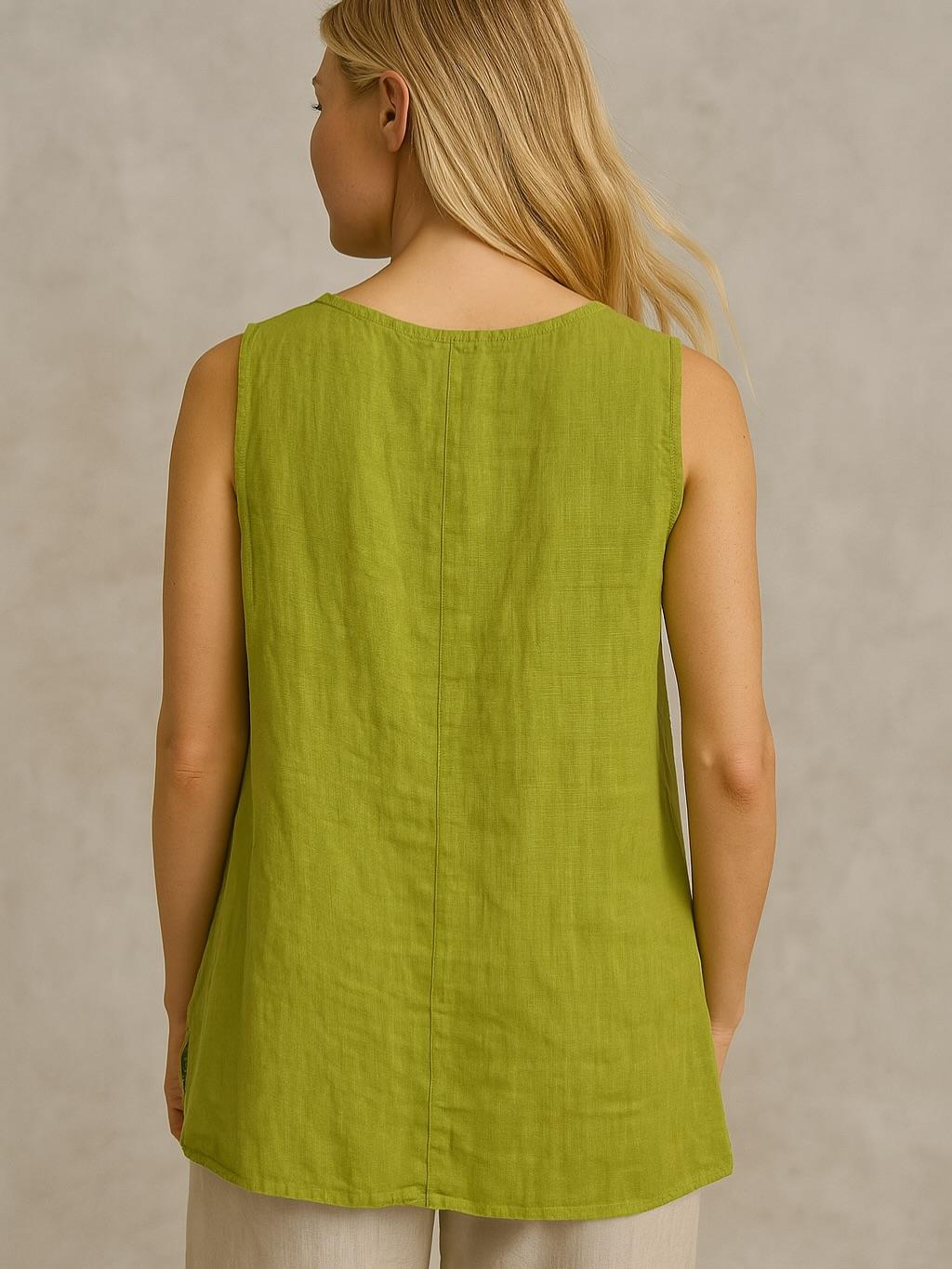 İtalyan Keten Bluz - YAĞ YEŞİLİ