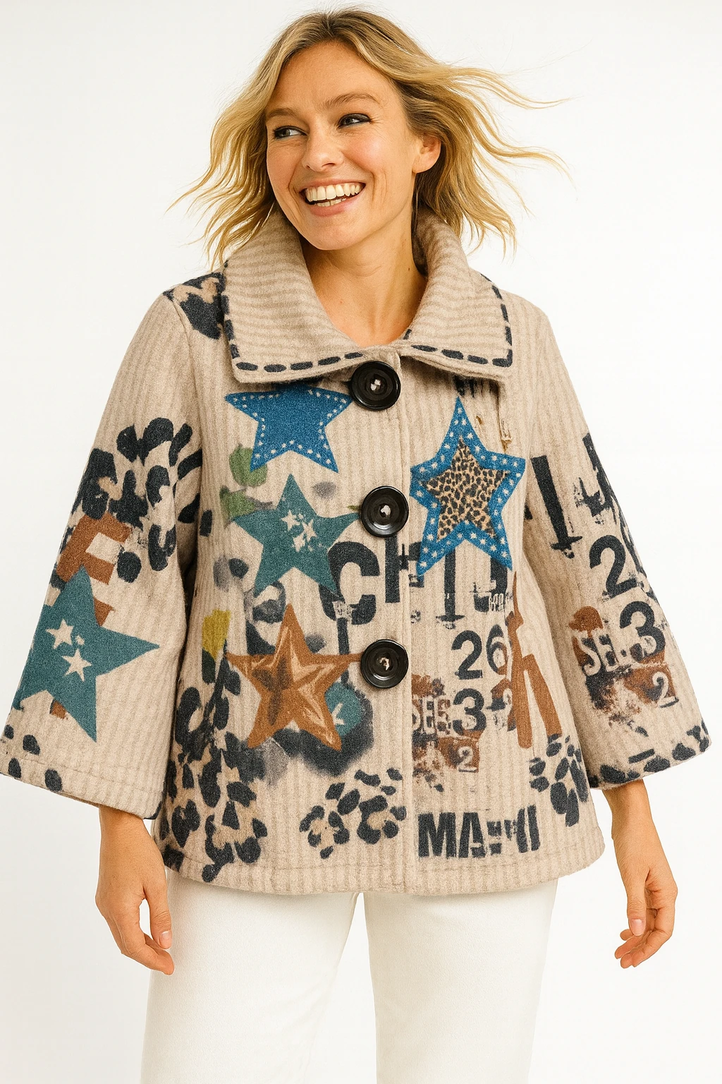 İtalyan Desenli Keçe Ceket - BEJ