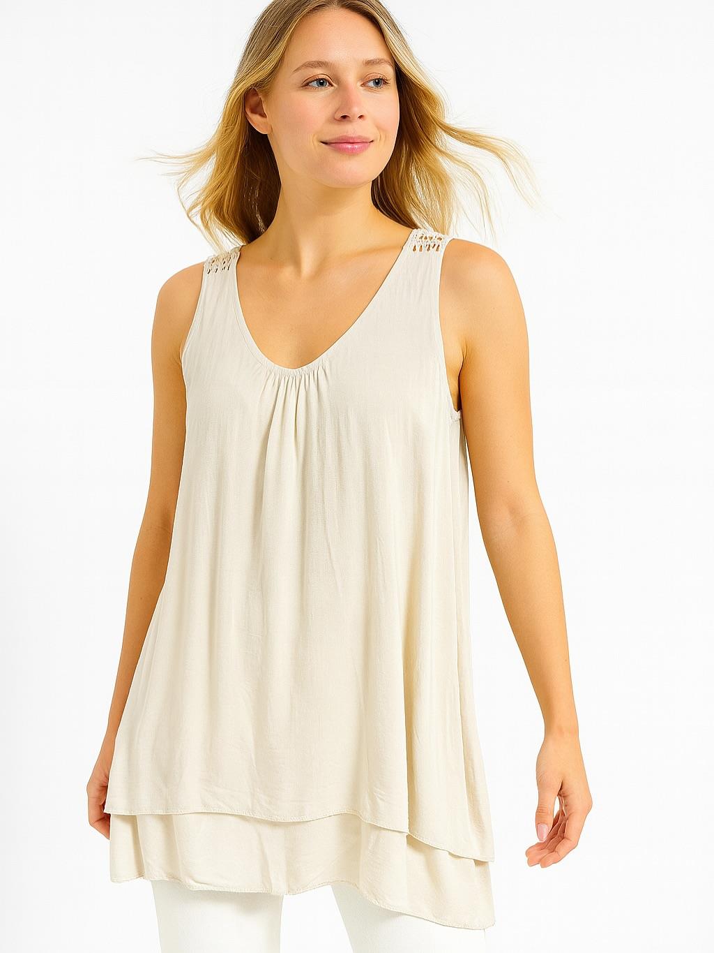 İtalyan Dantel Detaylı Bluz - BEJ