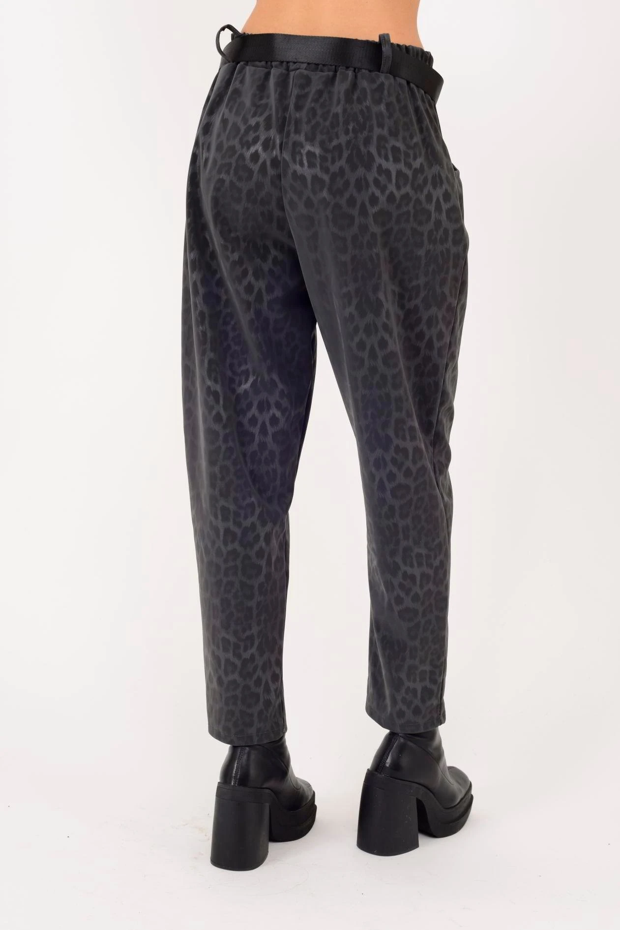 İtalyan Kemer Detaylı Leopar Desenli Pantolon - ANTRASİT