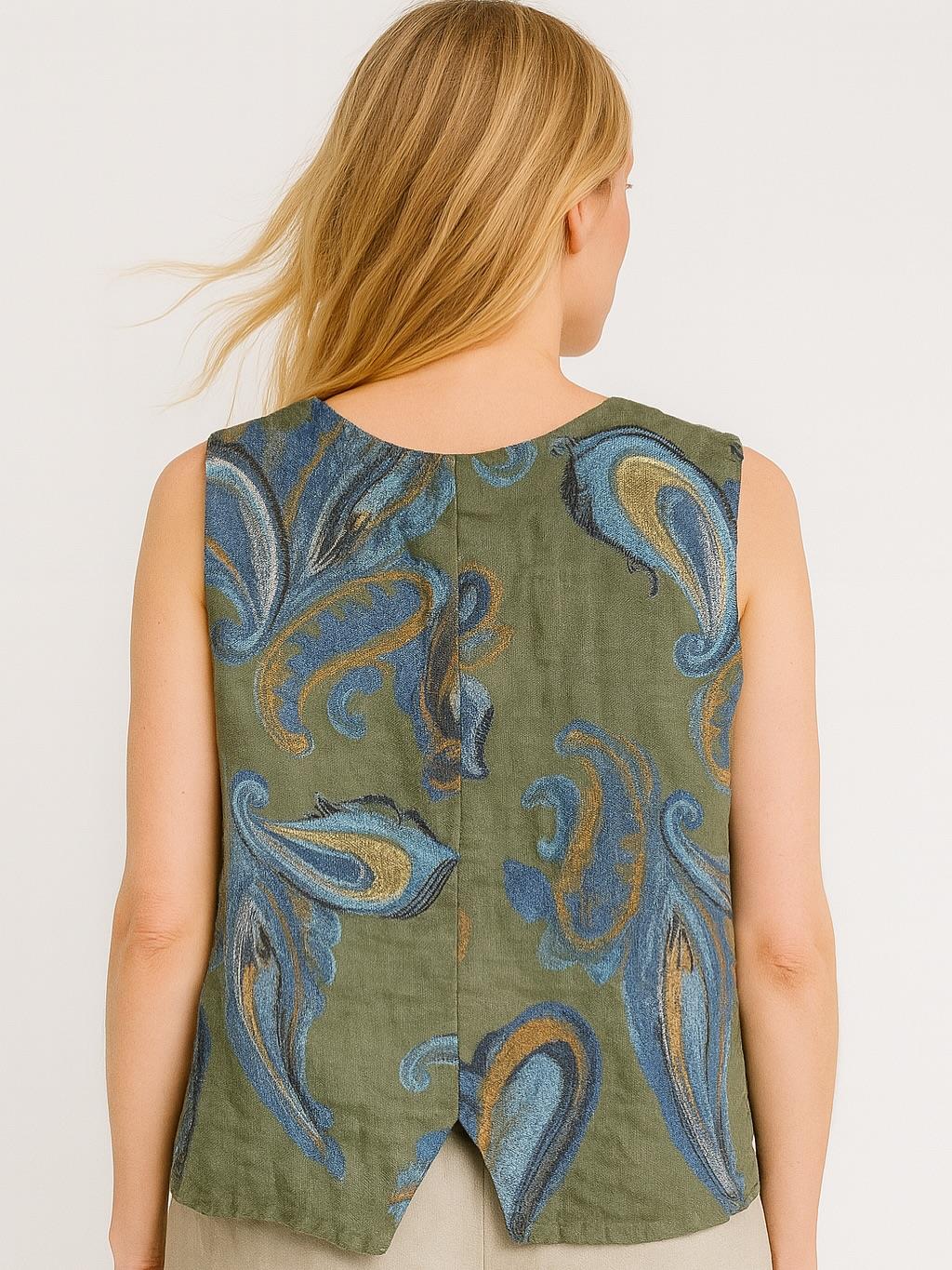 İtalyan Keten Yelek - HAKİ