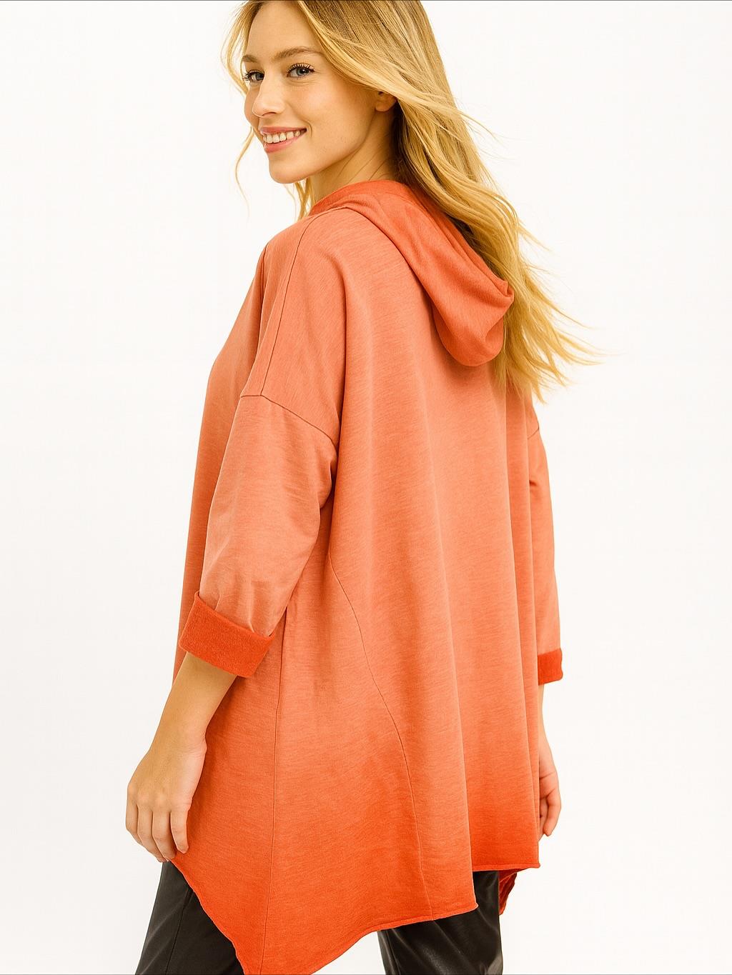 İtalyan Yazı Detaylı Nubuk Bluz - TURUNCU