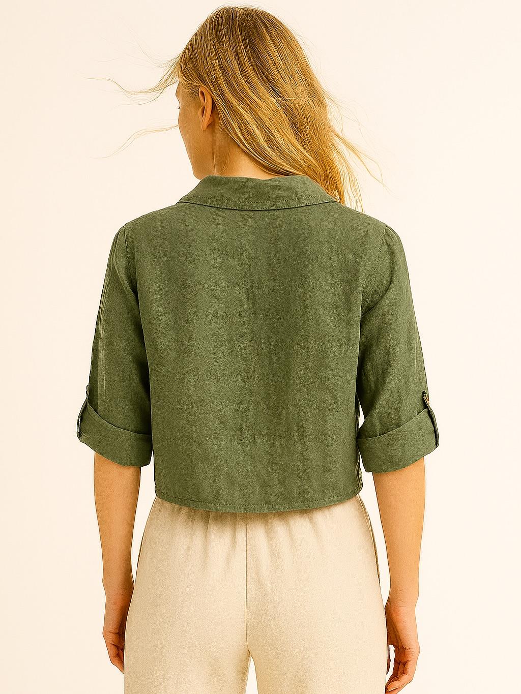 İtalyan Keten Gömlek - HAKİ