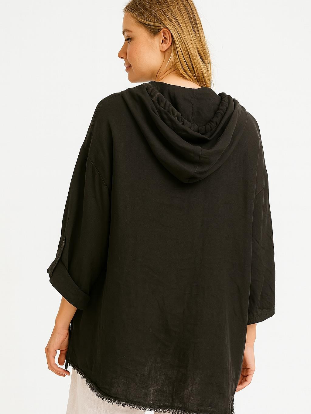 İtalyan Keten Kapüşonlu Ceket - SİYAH