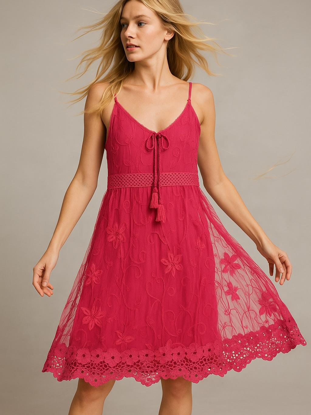 İtalyan Dantel Elbise - FUŞYA