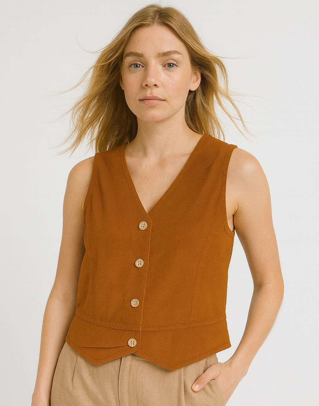 italyan Kısa Kadife Yelek - TARÇIN