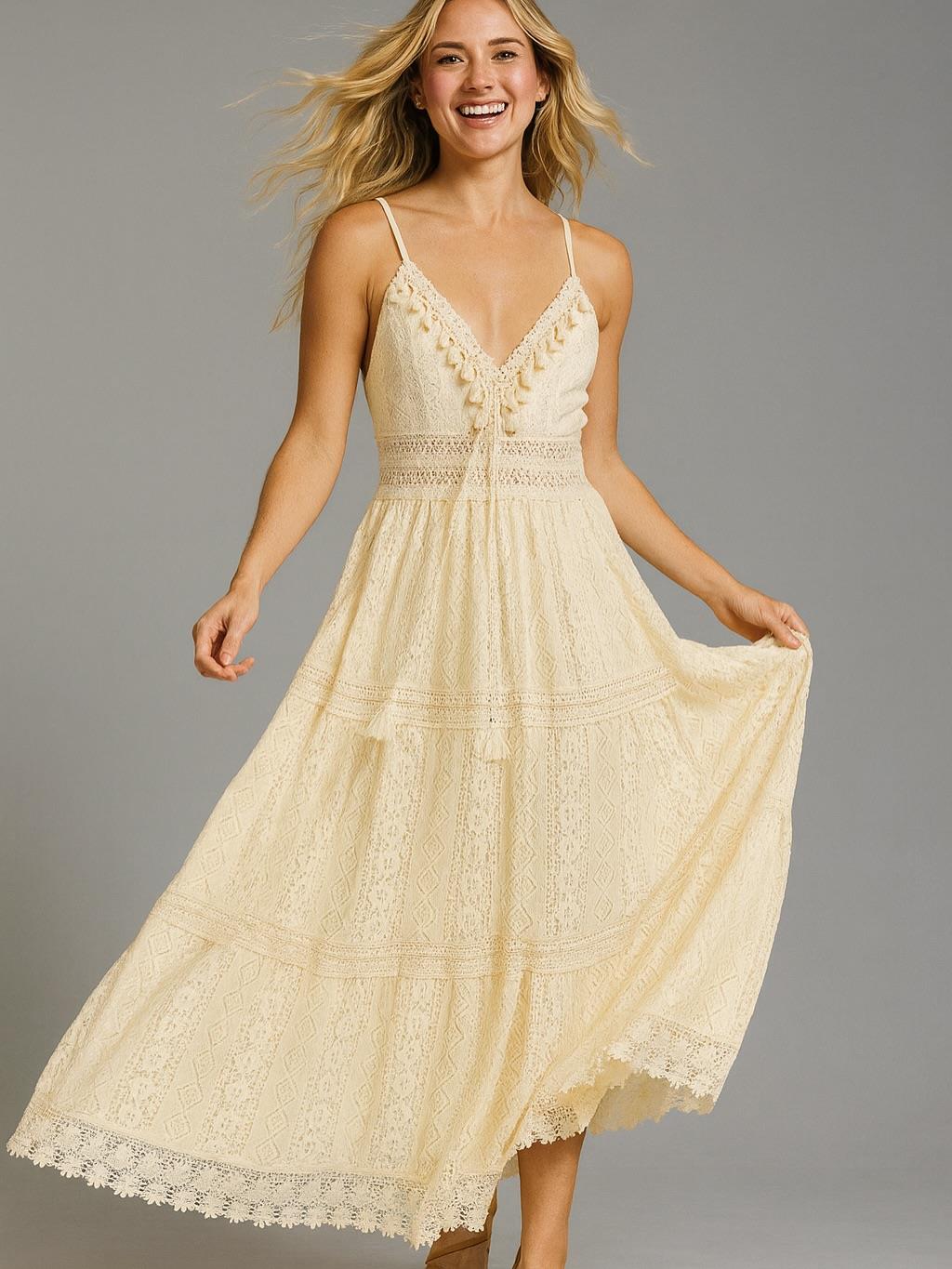 İtalyan Dantel Elbise - BEJ