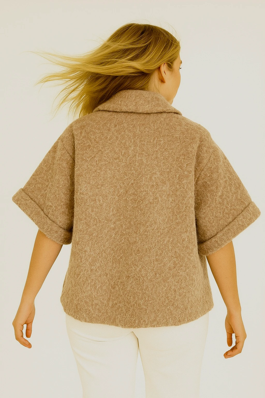 İtalyan Kısa Kollu Keçe Ceket - BAL KÖPÜĞÜ