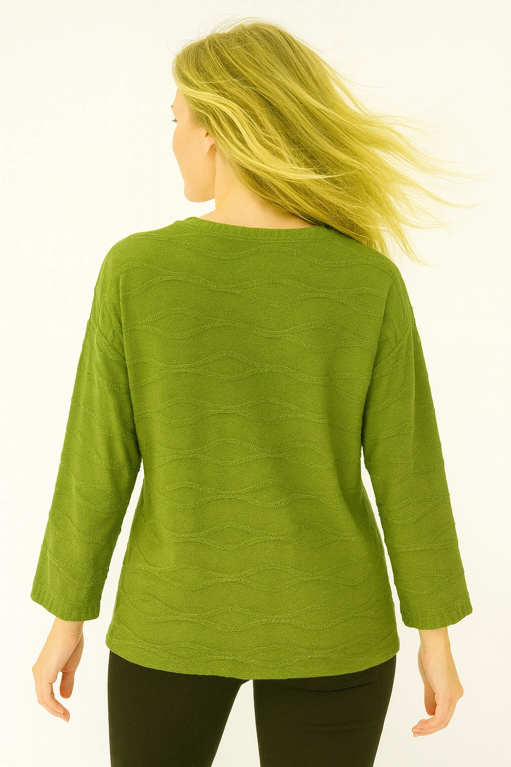 İtalyan Baskılı Triko Bluz - YEŞİL