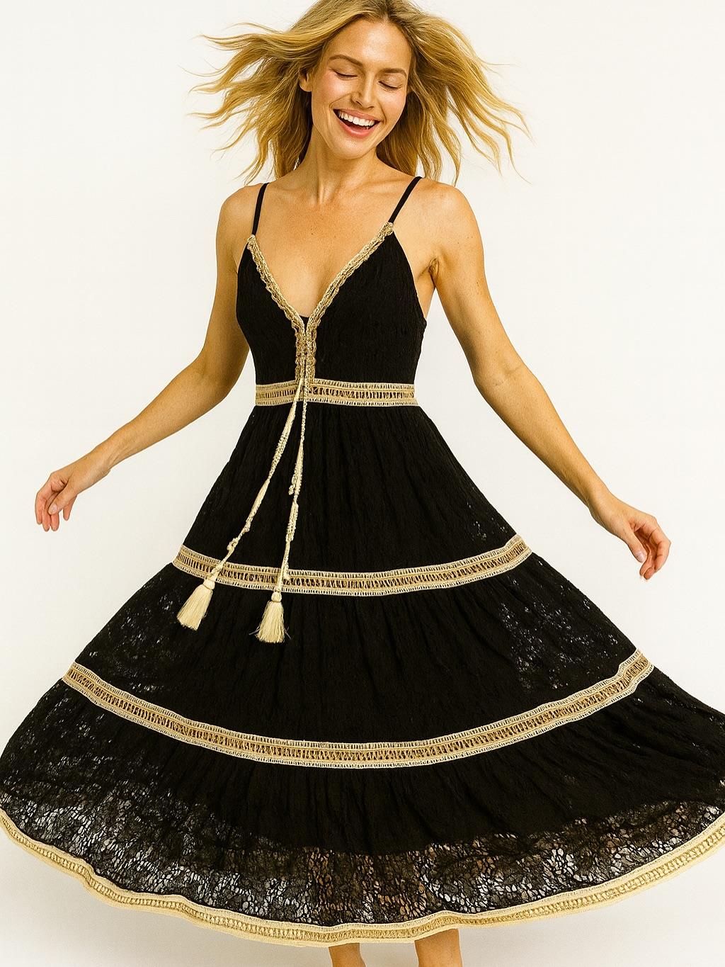 İtalyan Dantel Elbise - SİYAH