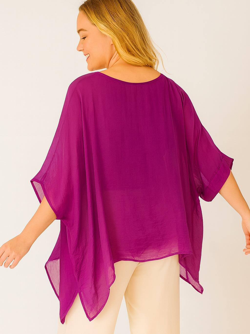 İtalyan Nakış Detaylı İpek Bluz - MOR