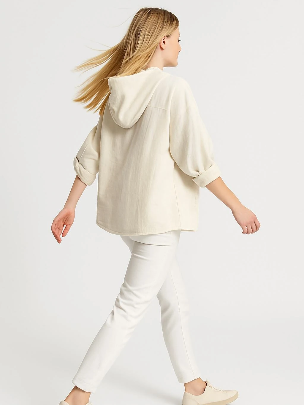 İtalyan Pamuk İşlemeli Kapüşonlu Gömlek - BEJ