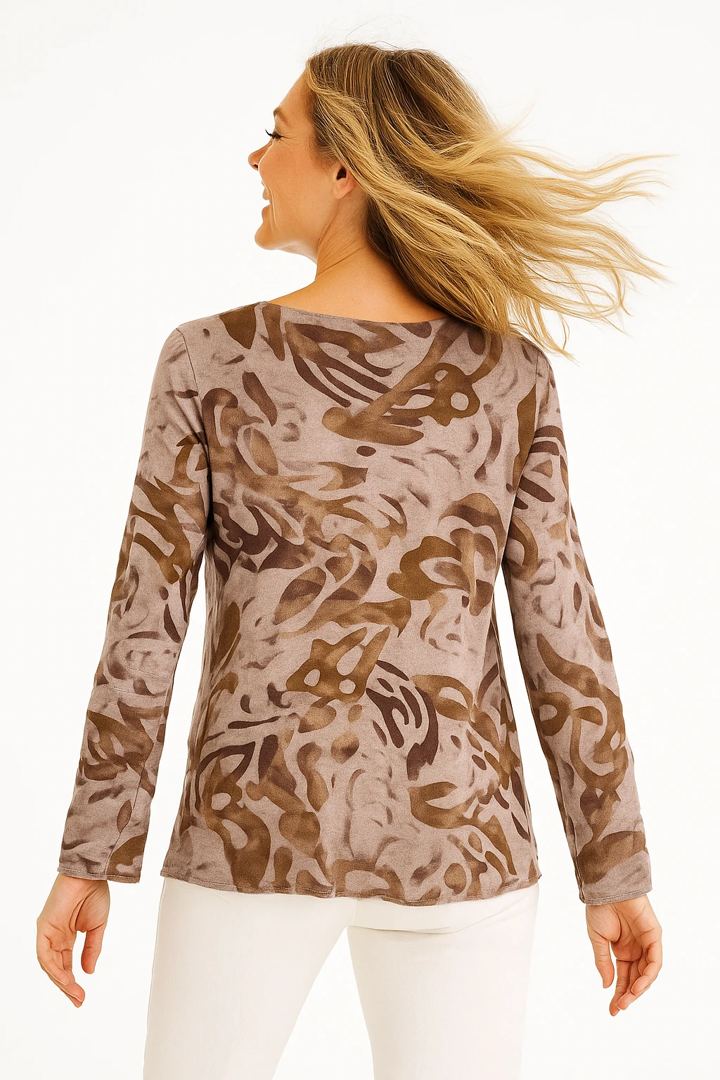 İtalyan Desenli Triko Bluz - VİZON