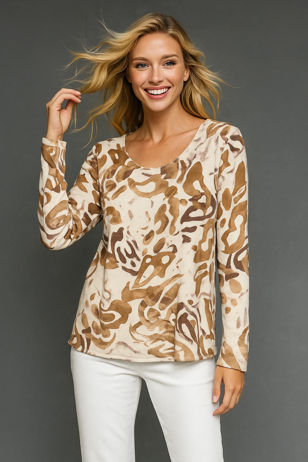 İtalyan Desenli Triko Bluz - BEYAZ