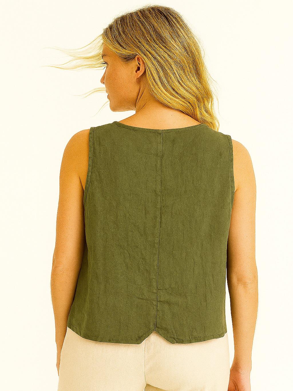 İtalyan Keten Yelek - HAKİ