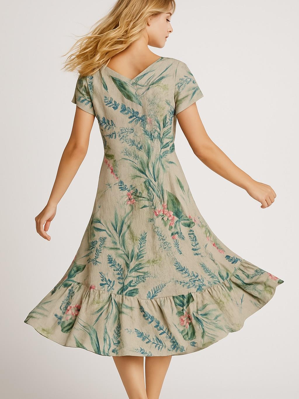 İtalyan Pamuk Keten Elbise - VİZON