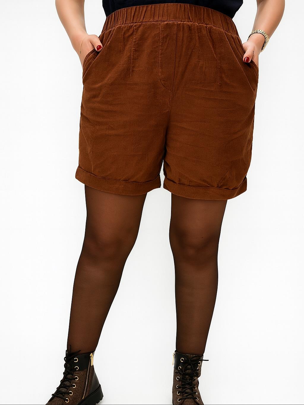 İtalyan Kadife Şort - AÇIK KAHVE