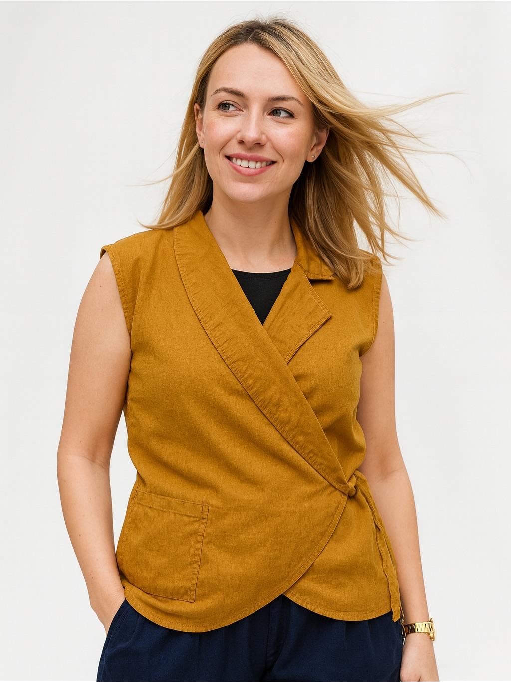 İtalyan Kadife Tasarım Yelek - HARDAL