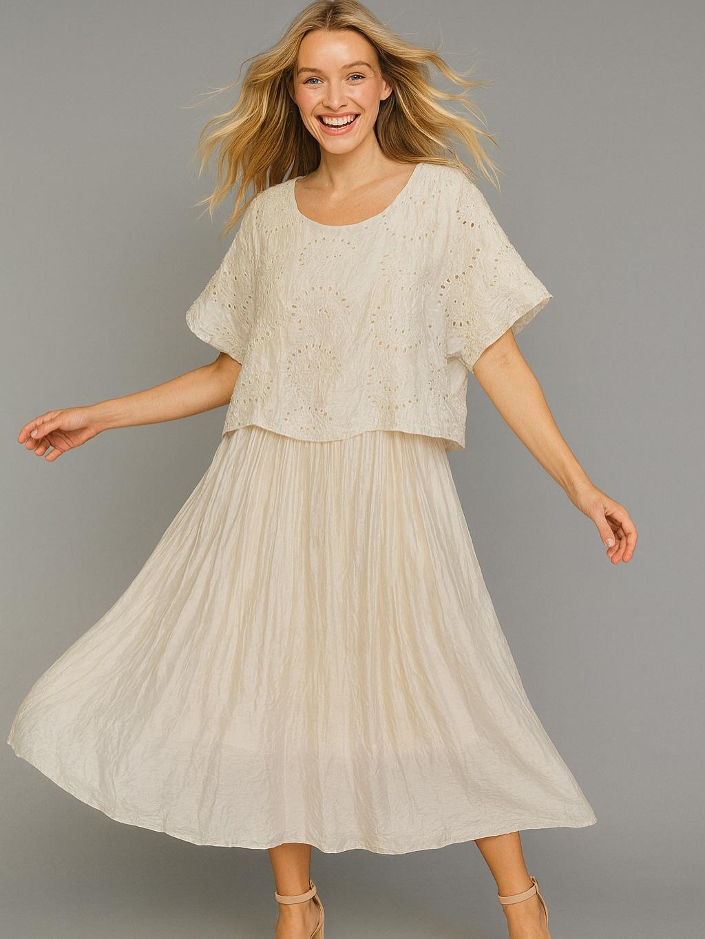 İtalyan Fisto Detaylı Elbise - BEJ