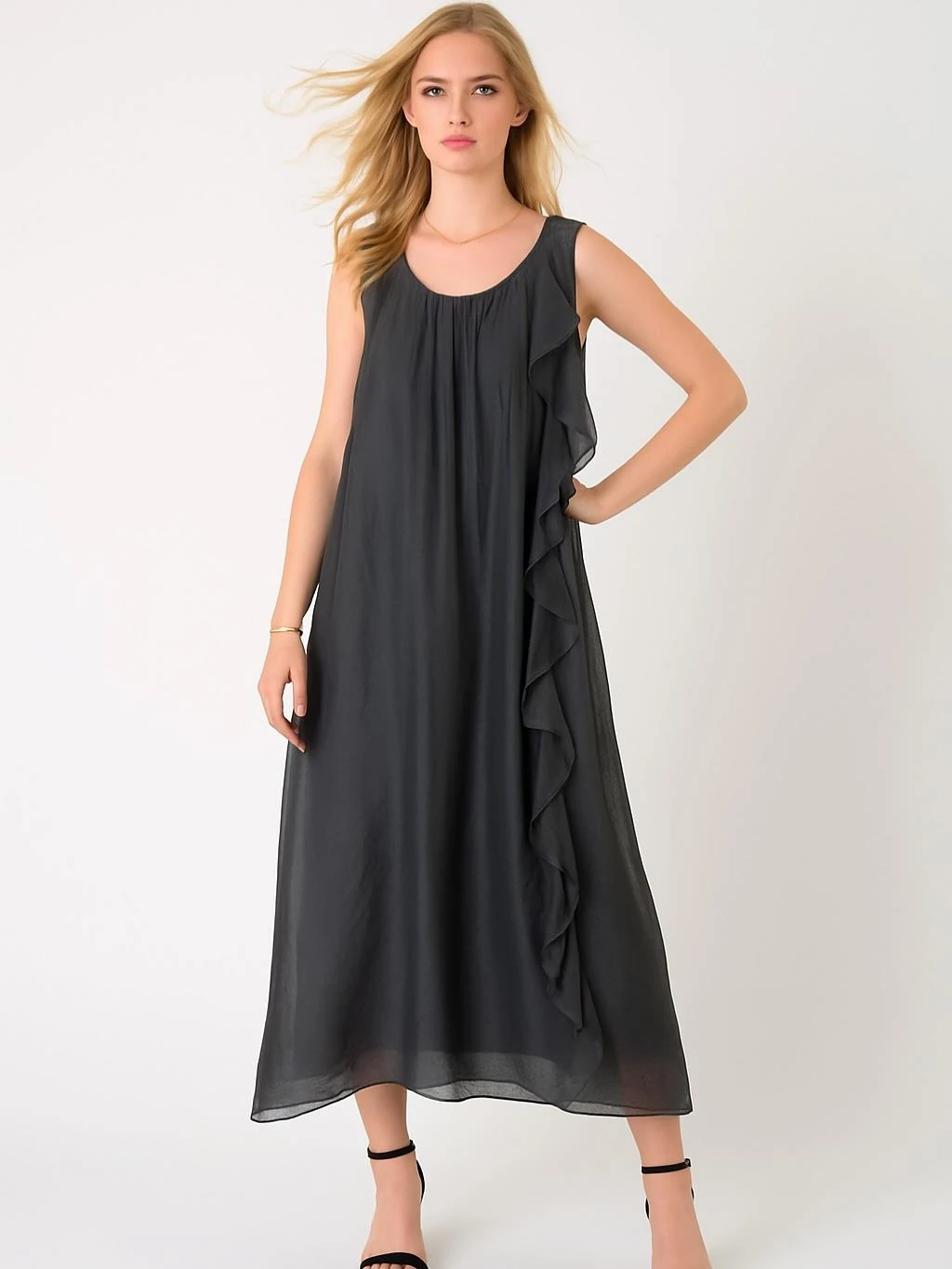 İtalyan İpek Elbise - ANTRASİT