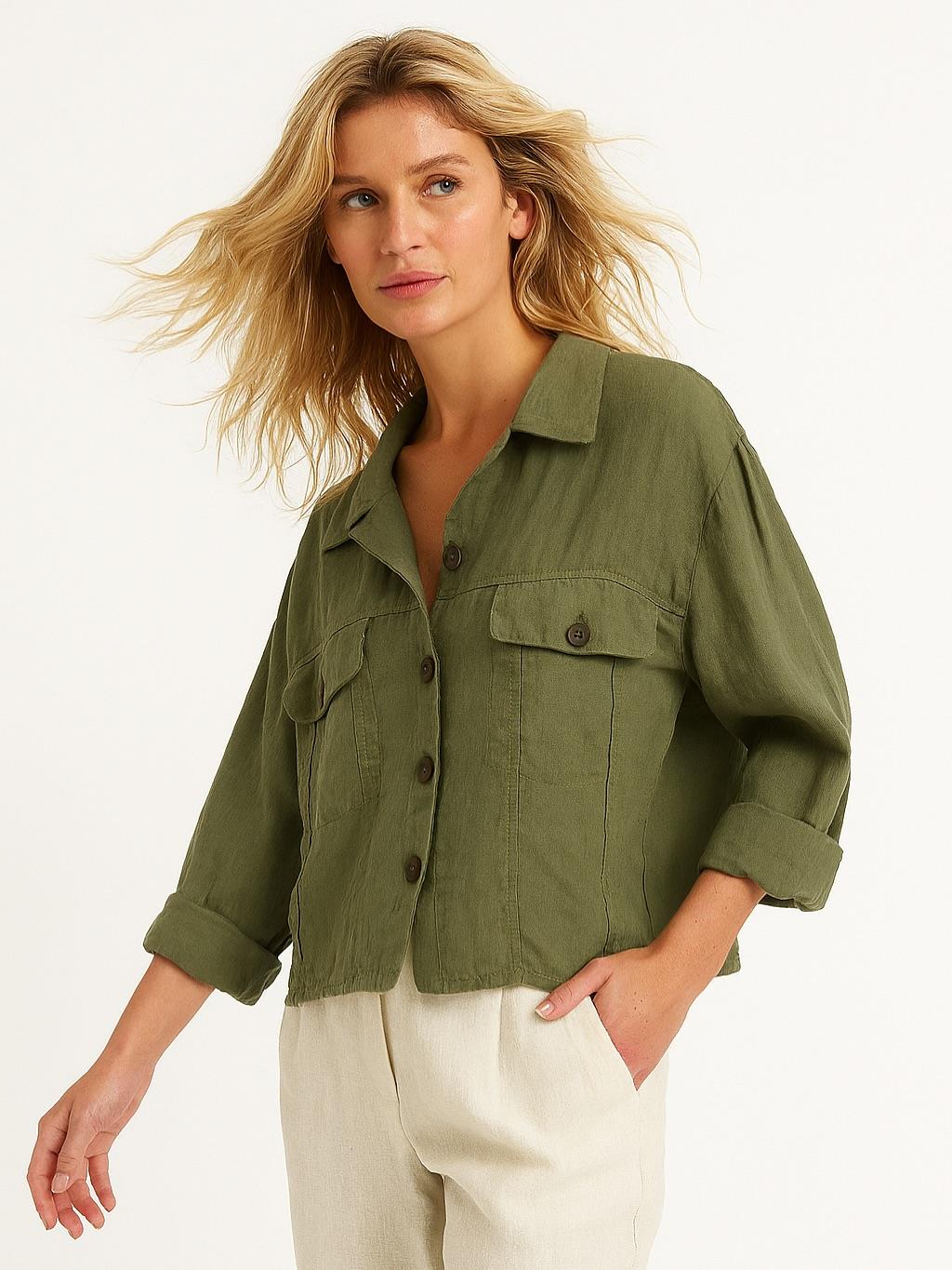 İtalyan Keten Gömlek - HAKİ