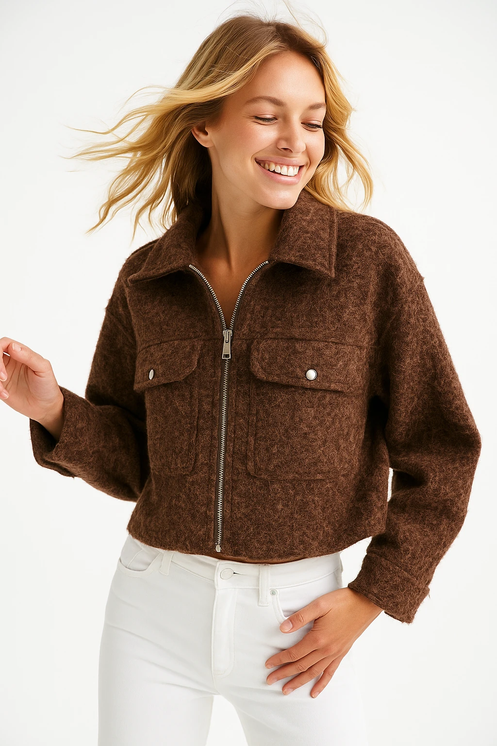 İtalyan Fermuarlı Keçe Ceket - KAHVERENGİ