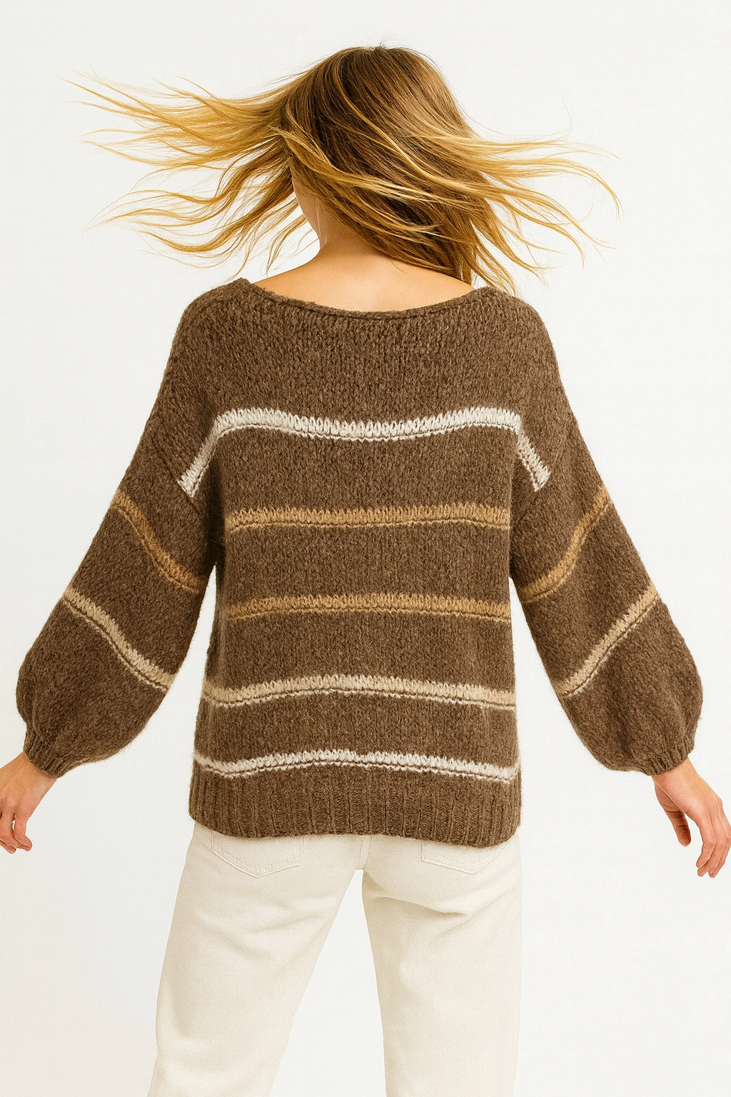 İtalyan Çizgili Kazak - KAHVERENGİ