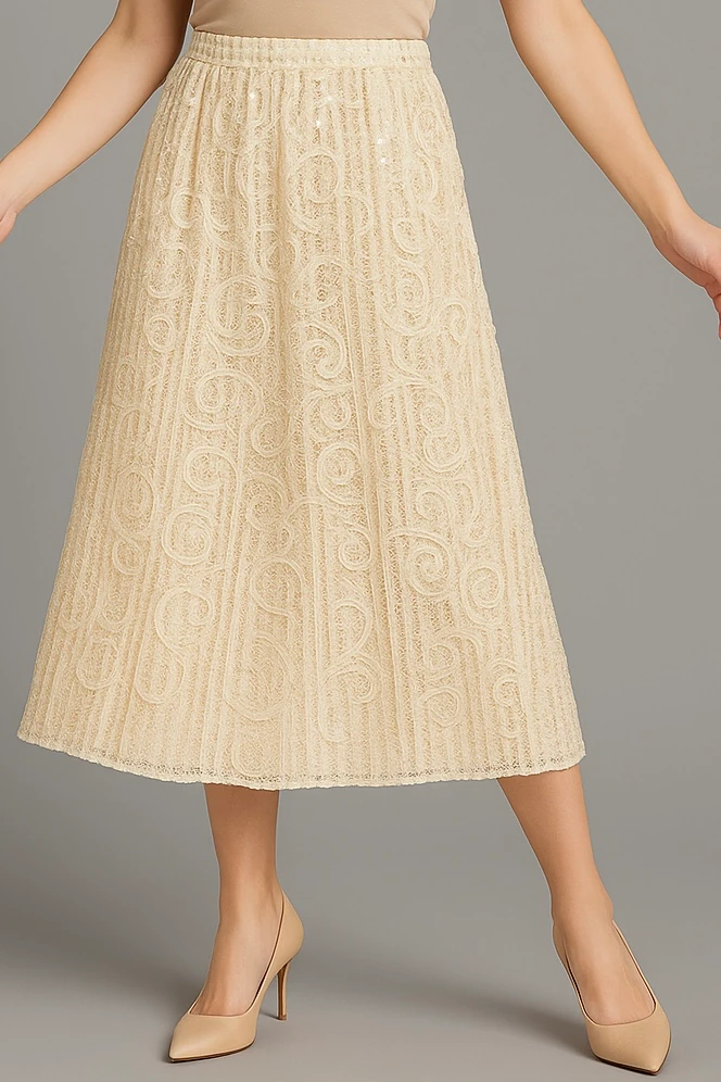 İtalyan Pul Payetli Etek - BEJ