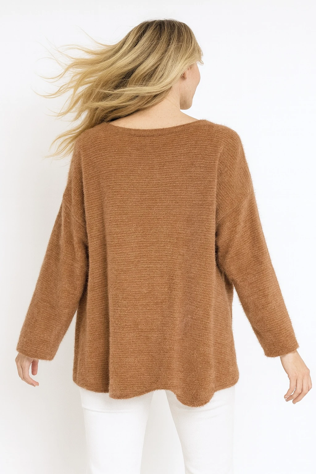 İtalyan V Yaka Kadife Bluz - TUĞLA