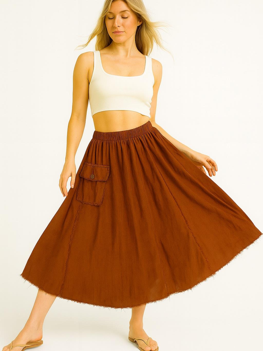 İtalyan Kadife Cepli Etek - TARÇIN