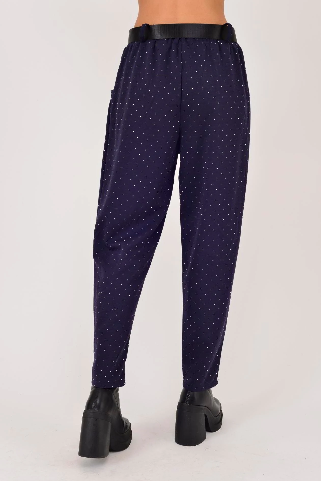 İtalyan Kemer Detaylı Taş İşlemeli Pantolon - LACİVERT