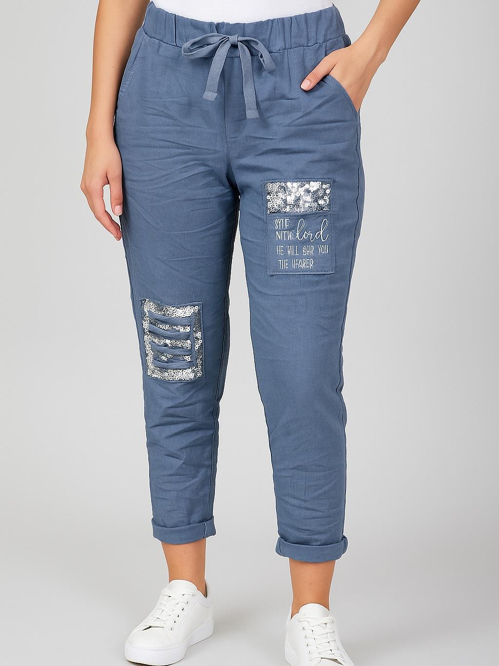 İtalyan Pul Payet Detaylı Likralı Pantolon - GECE MAVİSİ