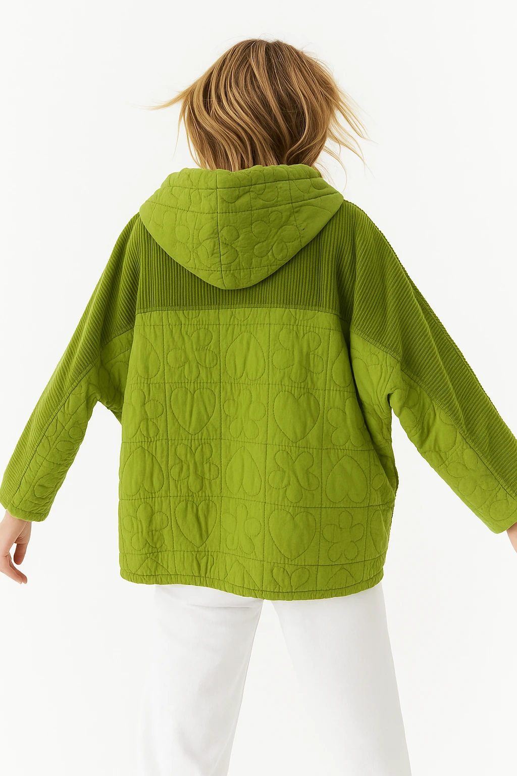 İtalyan Kadife Detaylı Kapitone Ceket - YEŞİL