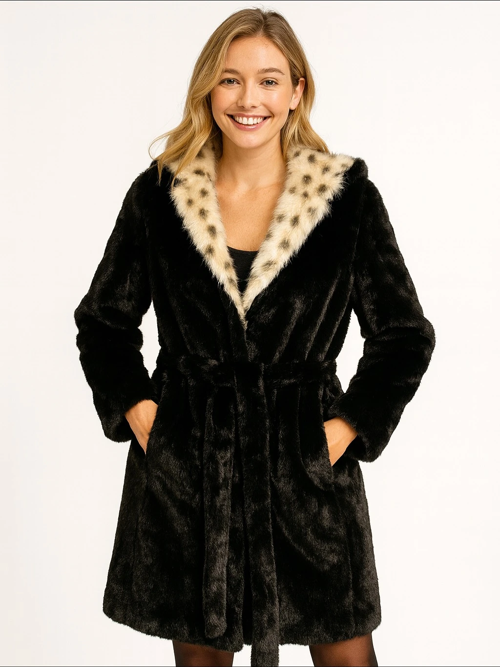 İtalyan Leopar Detaylı Kürk - SİYAH