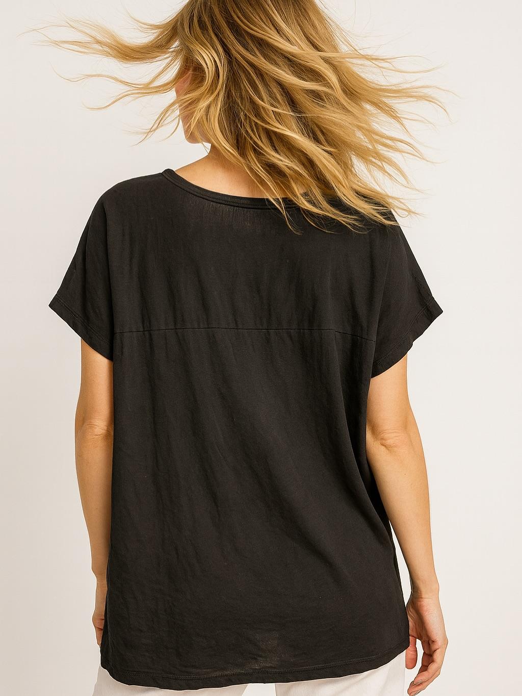 İtalyan Keten Kalpli Bluz - SİYAH