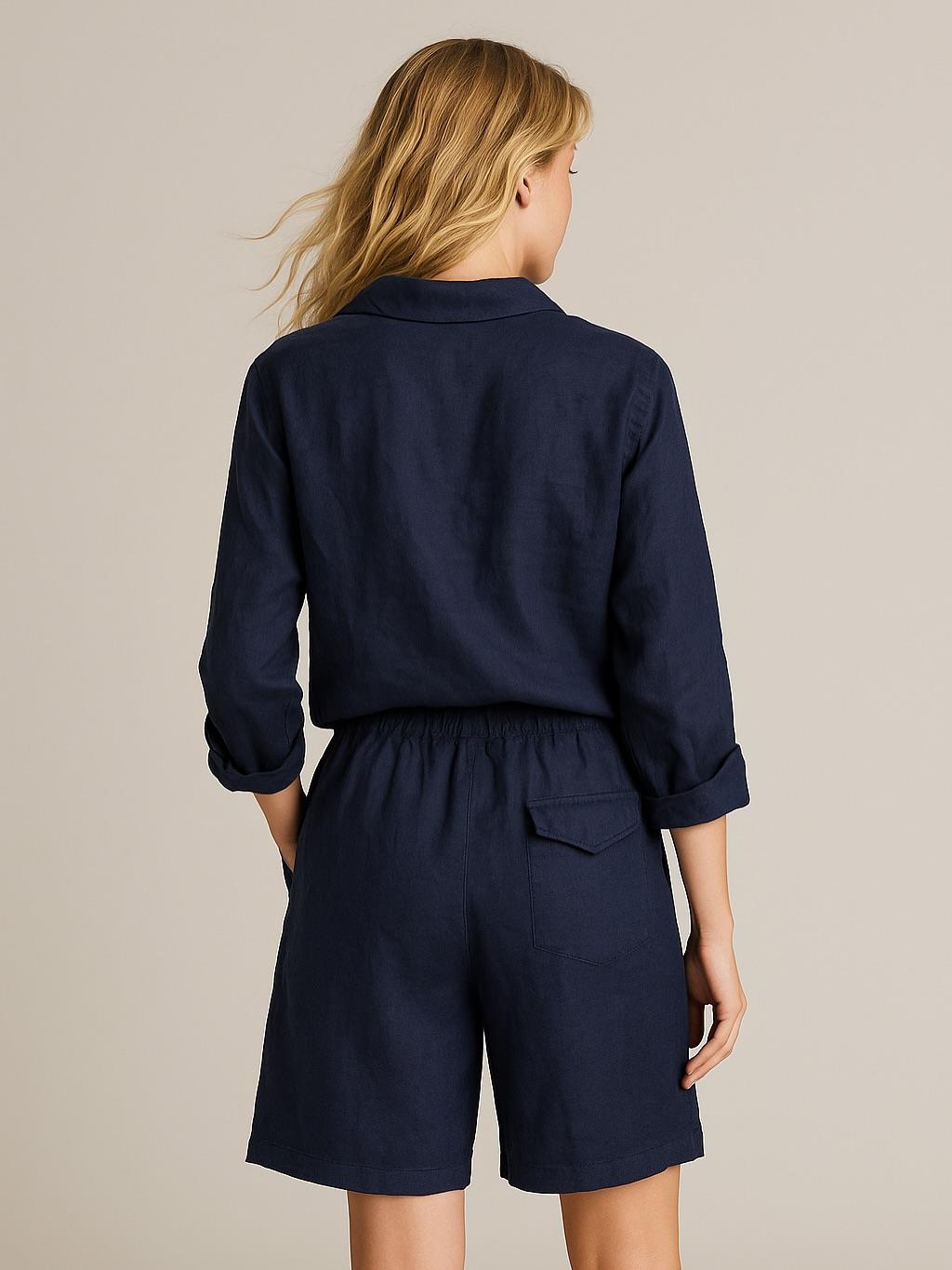 İtalyan Keten Şort Takım - LACİVERT