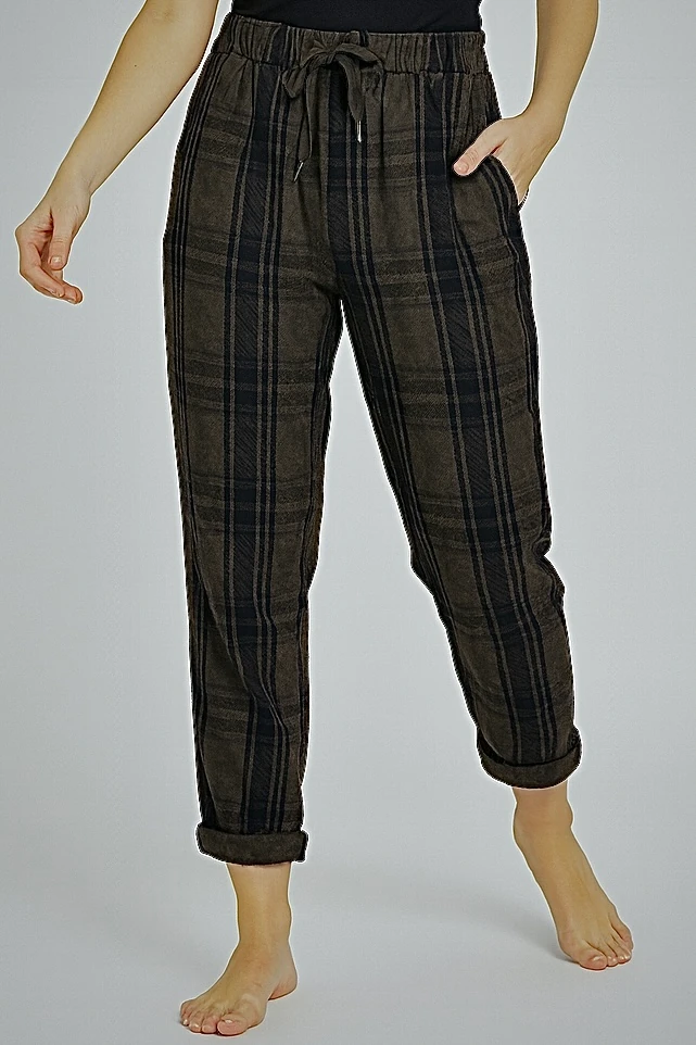 İtalyan Çizgi Desenli Likralı Pantolon - VİZON