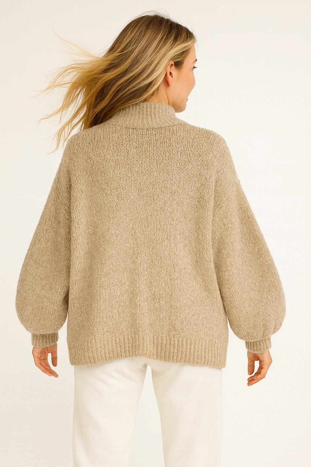 İtalyan Balıkçı Yaka Yün Kazak - BEJ