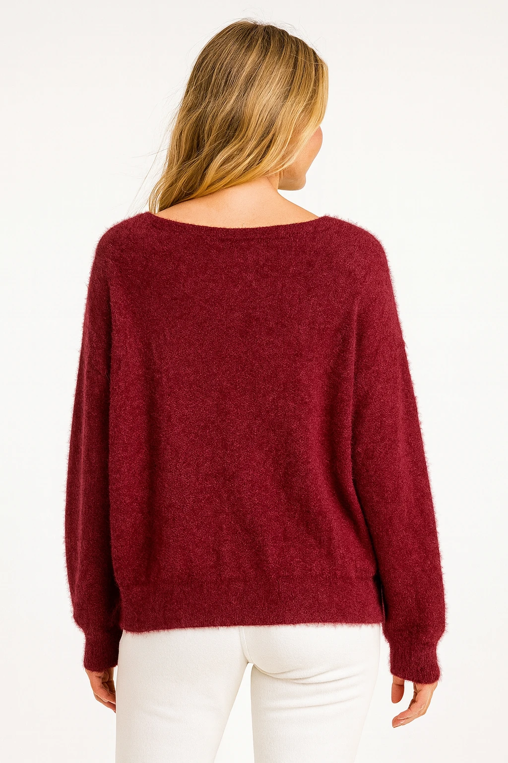 İtalyan Angora Çiçek Desen Kazak - BORDO