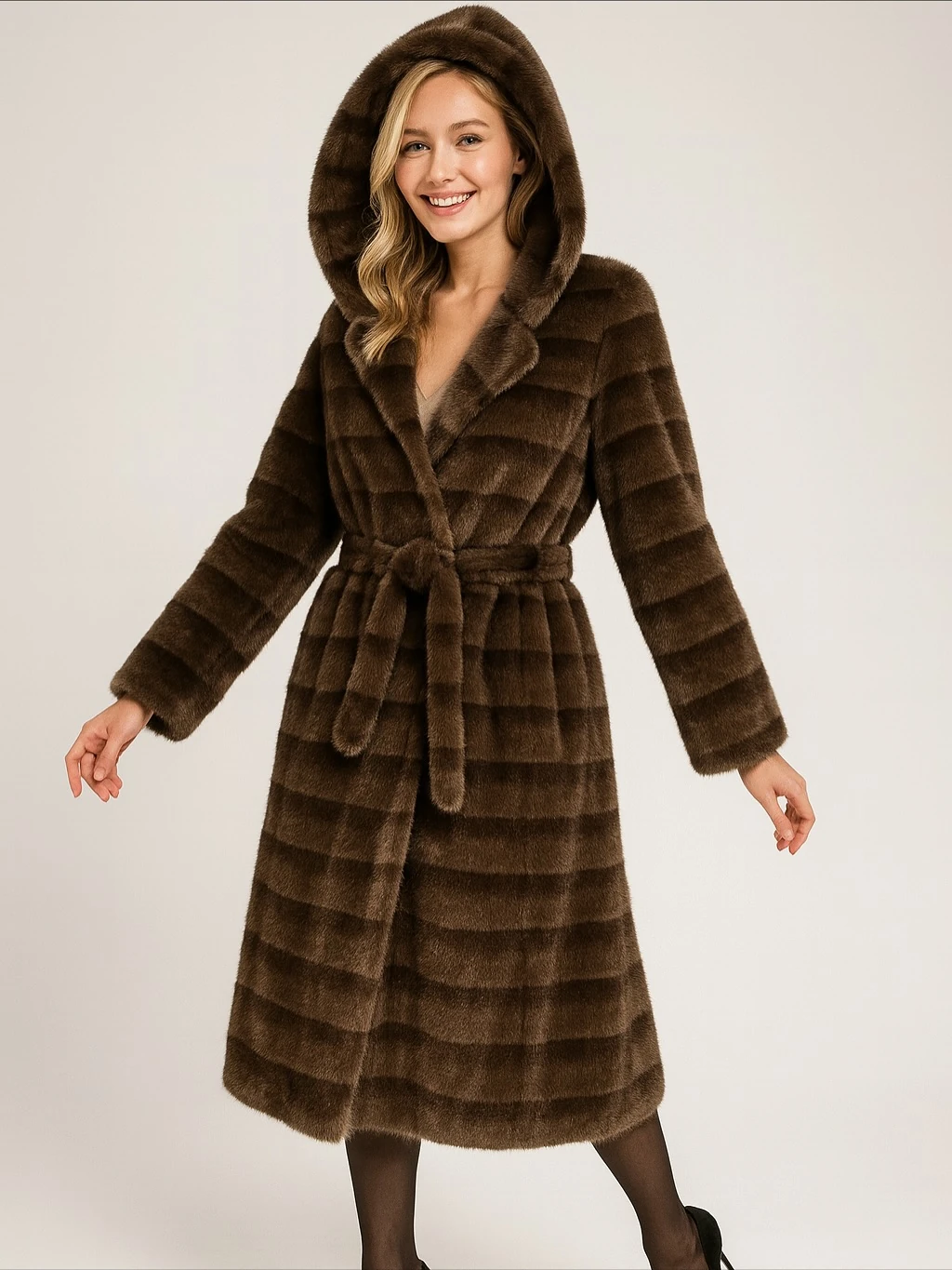 İtalyan Kapüşonlu Kürk - KAHVERENGİ