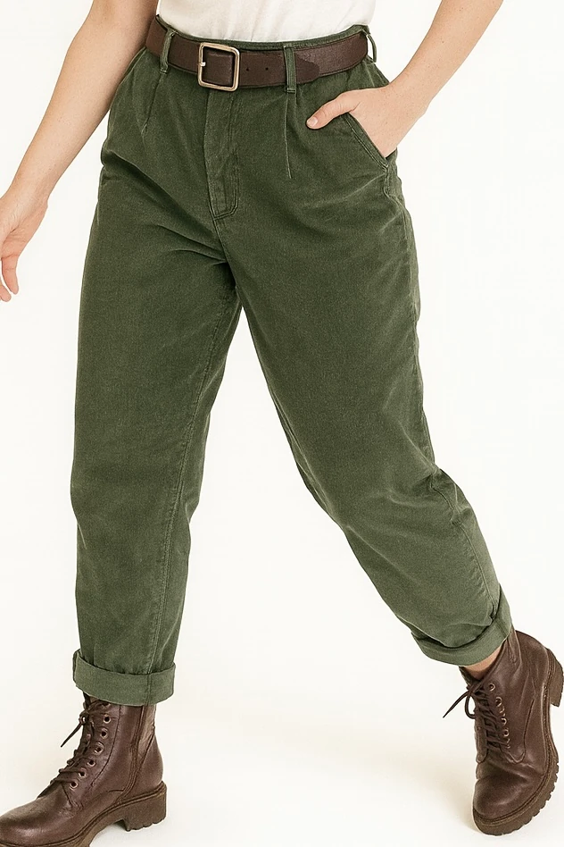 İtalyan Havuç Model Likralı Kadife Pantolon - HAKİ